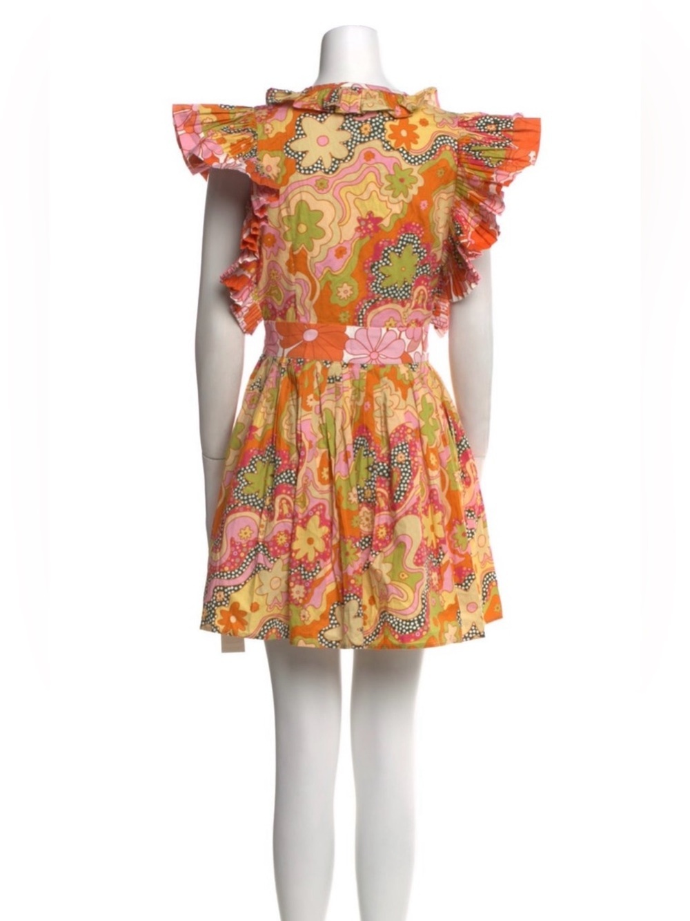 Celia B Printed Mini Dress XS Ruffle Sleeve Colorful Boho Resort - Picture 5 of 9